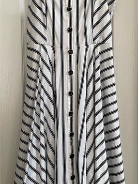 White House Black Market Black and White Striped Button-Front Dress